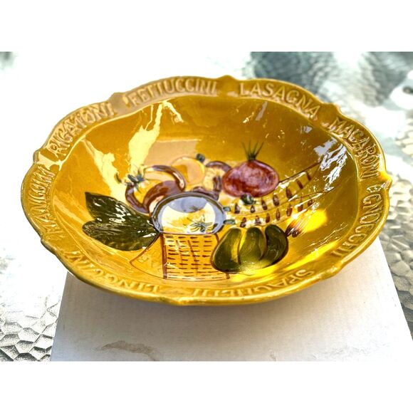 Unbranded California Pottery Gold Pasta Vegetable Bowl Size 14 3/8 D Made in USA - Picture 3 of 7
